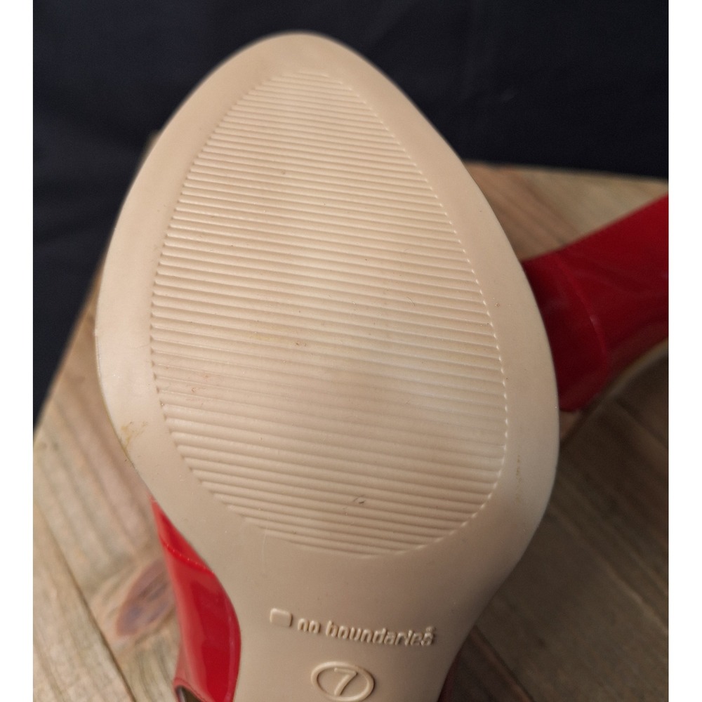No Boundaries Marge Red Patent Peep Toe Slingback Cork Platform Heels Womens 7 - Picture 14 of 16
